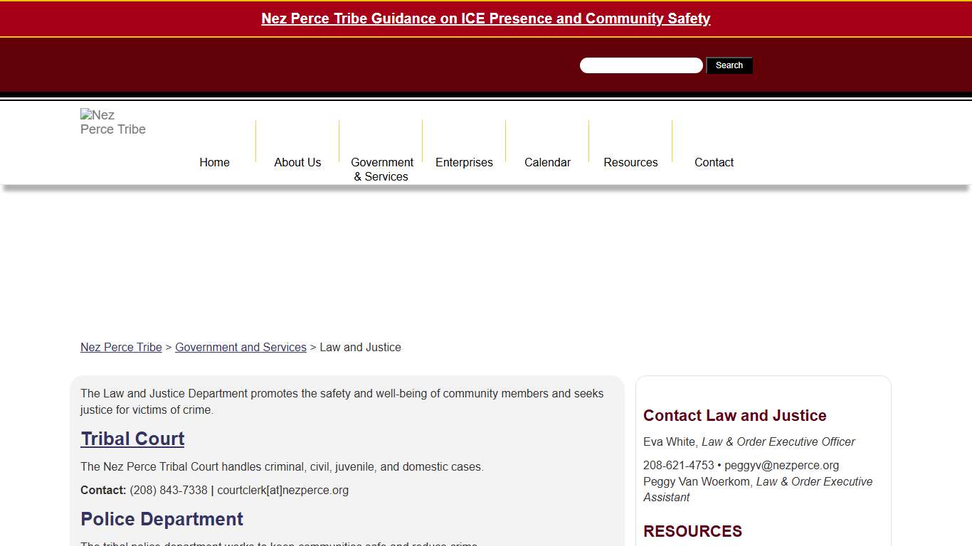 Law and Justice - Nez Perce Tribe